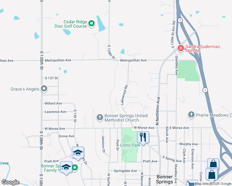 map of restaurants, bars, coffee shops, grocery stores, and more near 639 Linda Lane in Bonner Springs
