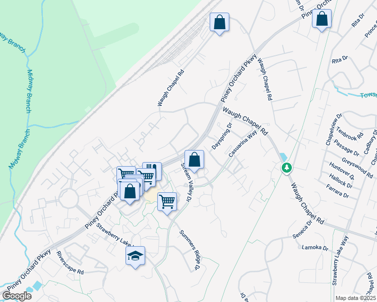 map of restaurants, bars, coffee shops, grocery stores, and more near 8768 Piney Orchard Parkway in Odenton