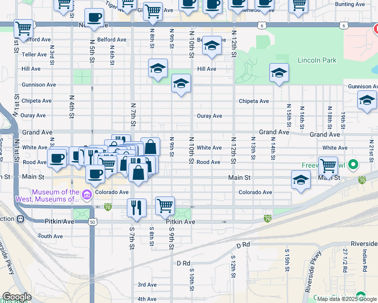 map of restaurants, bars, coffee shops, grocery stores, and more near 947 White Avenue in Grand Junction