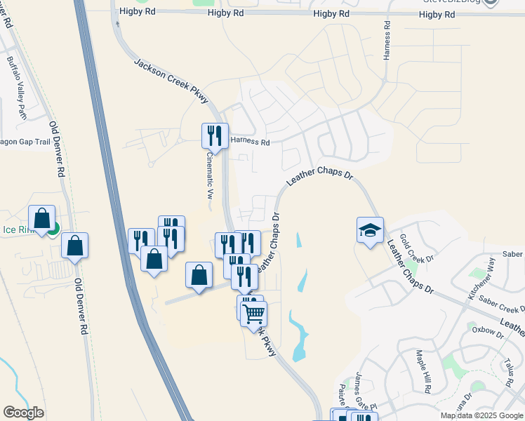 map of restaurants, bars, coffee shops, grocery stores, and more near 16152 Old Forest Point in Monument