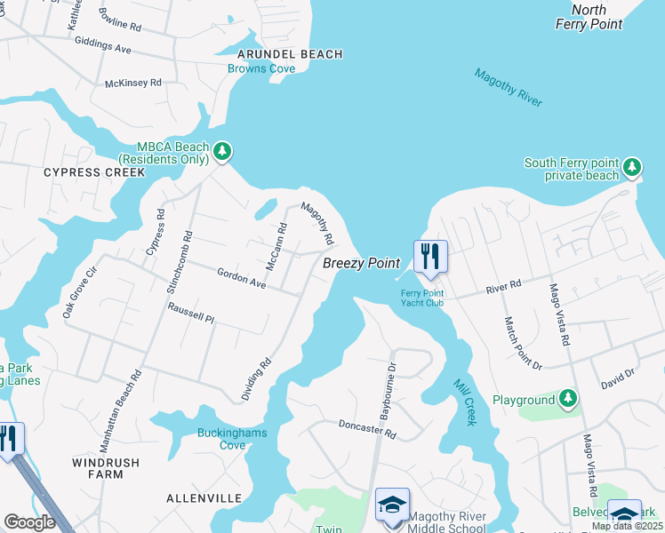 map of restaurants, bars, coffee shops, grocery stores, and more near 709 Dividing Road in Severna Park