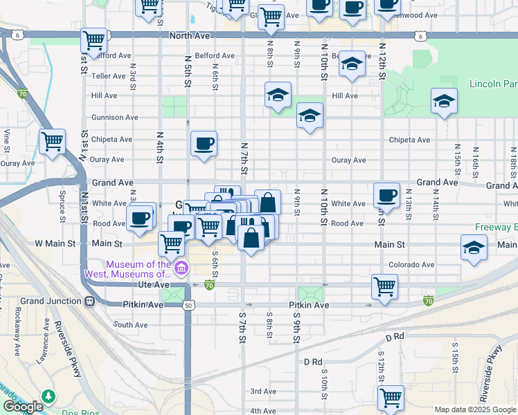 map of restaurants, bars, coffee shops, grocery stores, and more near in Grand Junction