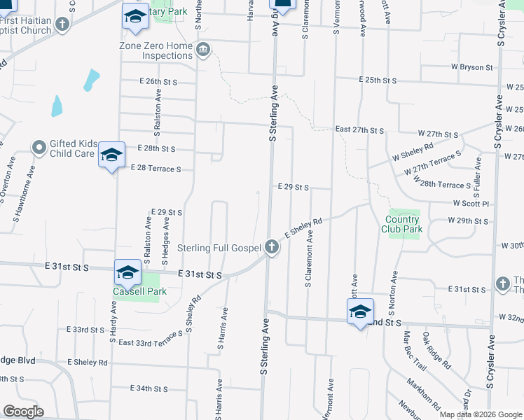 map of restaurants, bars, coffee shops, grocery stores, and more near 2912 South Harvard Avenue in Independence
