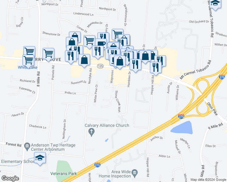 map of restaurants, bars, coffee shops, grocery stores, and more near 511 Piccadilly Square in Cincinnati