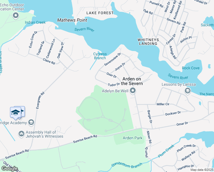 map of restaurants, bars, coffee shops, grocery stores, and more near 1050 Tudor Drive in Crownsville
