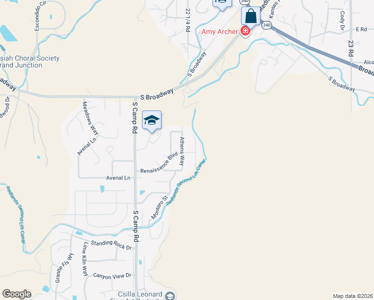 map of restaurants, bars, coffee shops, grocery stores, and more near 440 Athens Way in Grand Junction