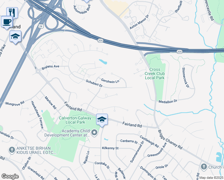 map of restaurants, bars, coffee shops, grocery stores, and more near 3063 Schubert Drive in Silver Spring