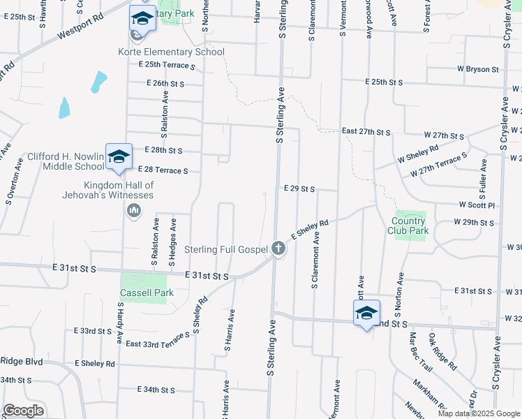 map of restaurants, bars, coffee shops, grocery stores, and more near 2912 South Harvard Avenue in Independence