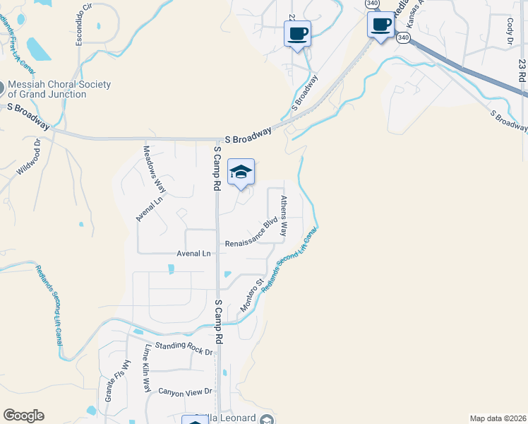 map of restaurants, bars, coffee shops, grocery stores, and more near 441 Mediterranean Way in Grand Junction