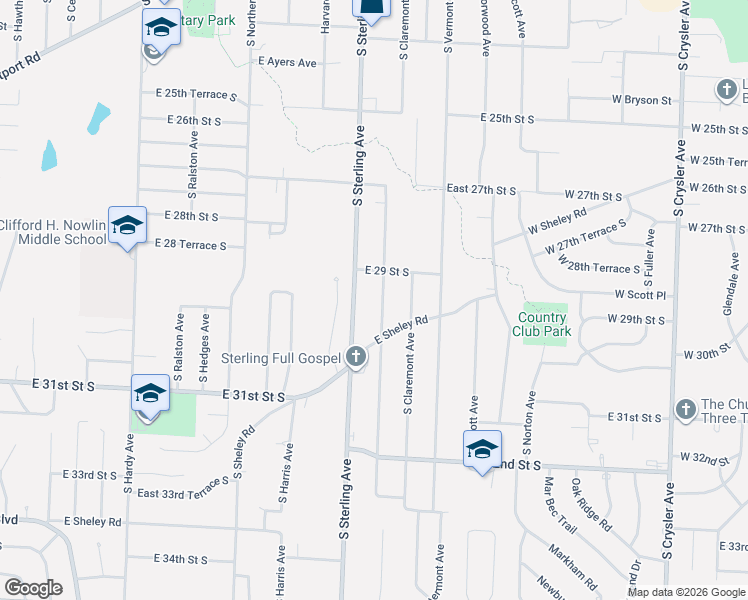 map of restaurants, bars, coffee shops, grocery stores, and more near 2915 South Sterling Avenue in Independence