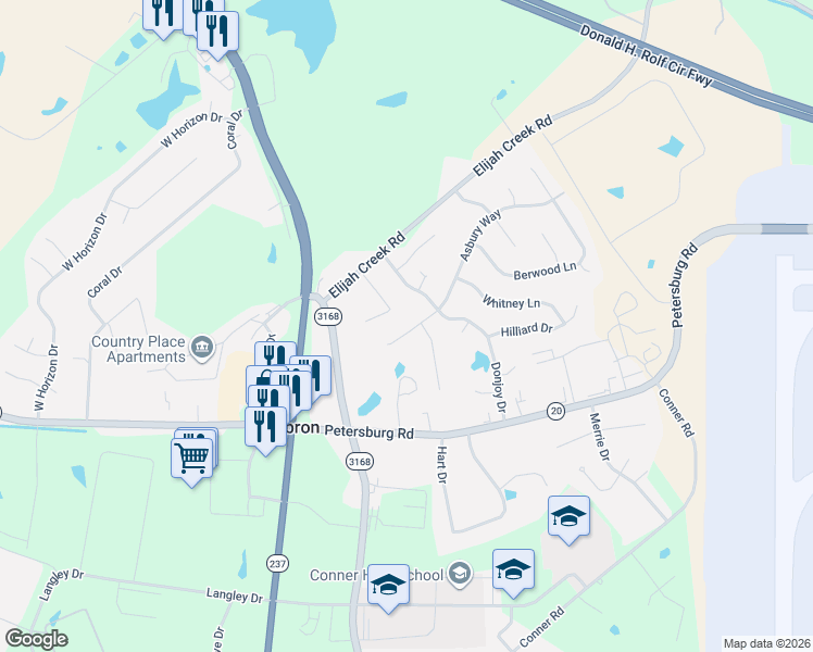 map of restaurants, bars, coffee shops, grocery stores, and more near 1892 Asbury Way in Hebron