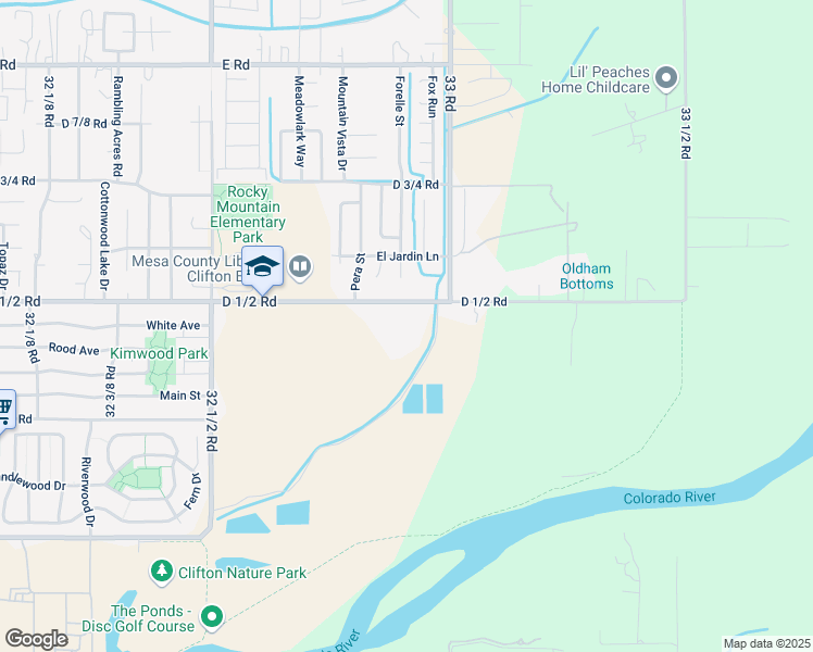 map of restaurants, bars, coffee shops, grocery stores, and more near 3289 1/2 D 1/2 Road in Clifton