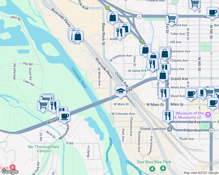 map of restaurants, bars, coffee shops, grocery stores, and more near 333 West Grand Avenue in Grand Junction