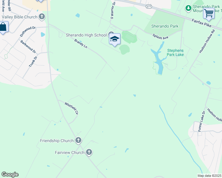 map of restaurants, bars, coffee shops, grocery stores, and more near 343 Sherando Lane in Stephens City