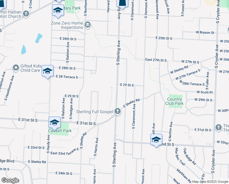 map of restaurants, bars, coffee shops, grocery stores, and more near 2912 South Harvard Avenue in Independence
