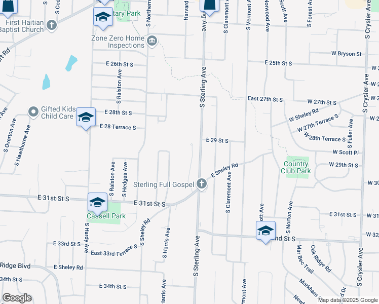 map of restaurants, bars, coffee shops, grocery stores, and more near 2912 South Harvard Avenue in Independence