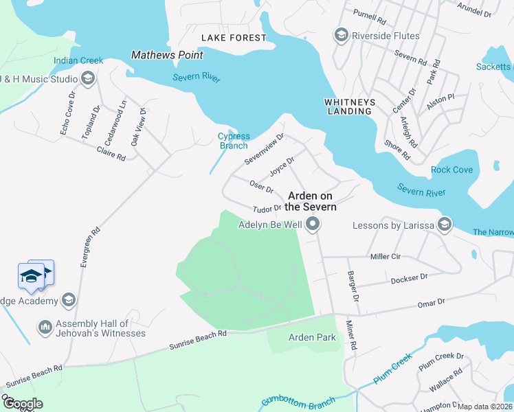 map of restaurants, bars, coffee shops, grocery stores, and more near 1049 Tudor Drive in Crownsville