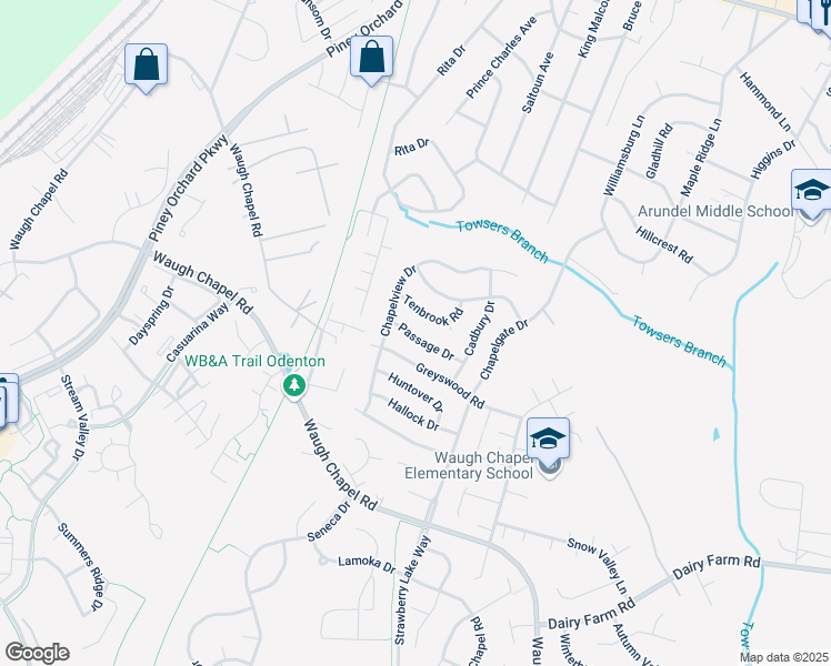 map of restaurants, bars, coffee shops, grocery stores, and more near 1327 Passage Drive in Odenton
