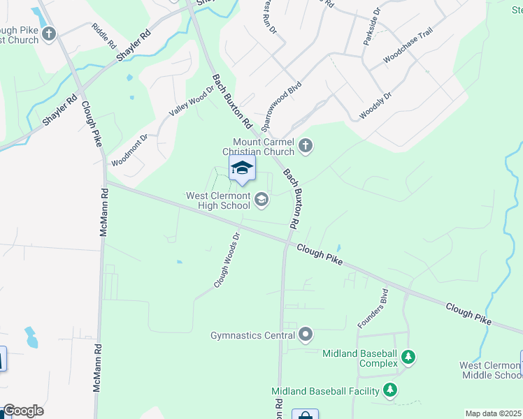 map of restaurants, bars, coffee shops, grocery stores, and more near 4101 Bach Buxton Road in Batavia