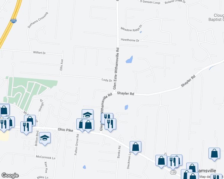 map of restaurants, bars, coffee shops, grocery stores, and more near 4035 Glen Este-Withamsville Road in Cincinnati