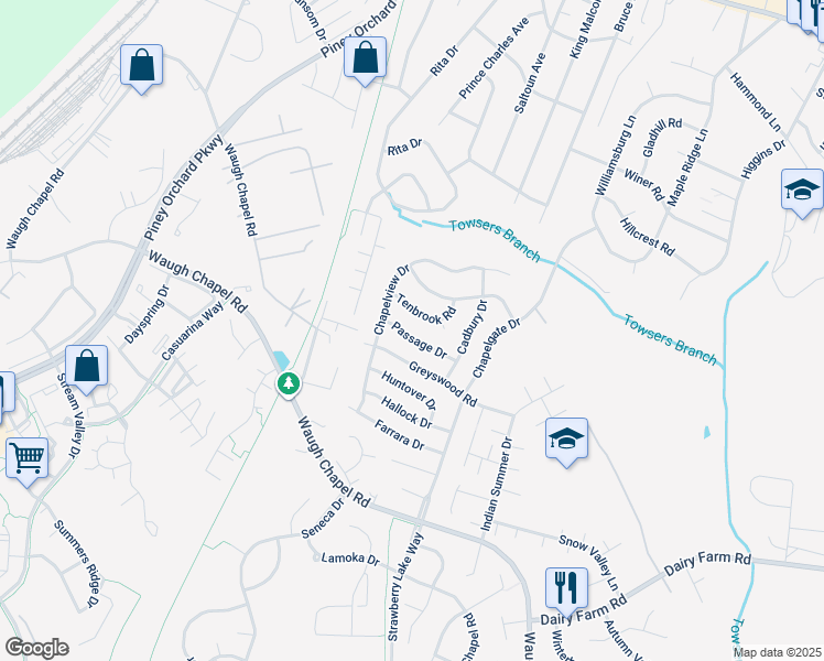 map of restaurants, bars, coffee shops, grocery stores, and more near 1327 Passage Drive in Odenton
