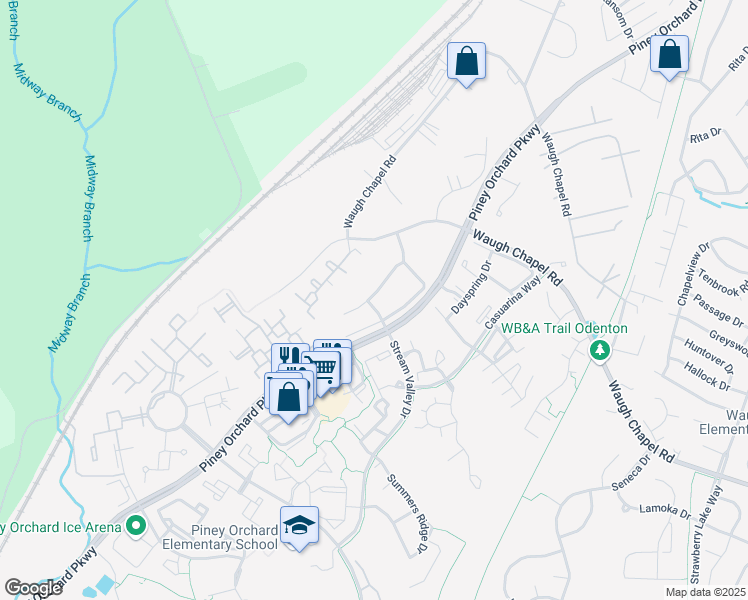 map of restaurants, bars, coffee shops, grocery stores, and more near 2519 Orchard Knoll Way in Odenton