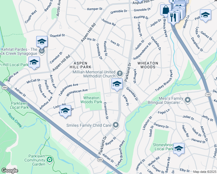 map of restaurants, bars, coffee shops, grocery stores, and more near 13006 Freeland Road in Rockville