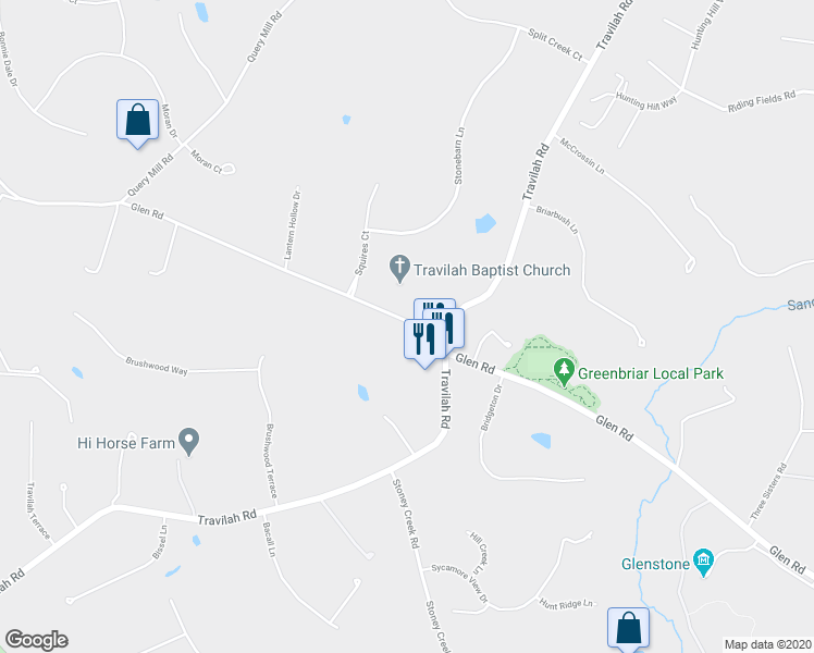 map of restaurants, bars, coffee shops, grocery stores, and more near 12808 Glen Road in Gaithersburg