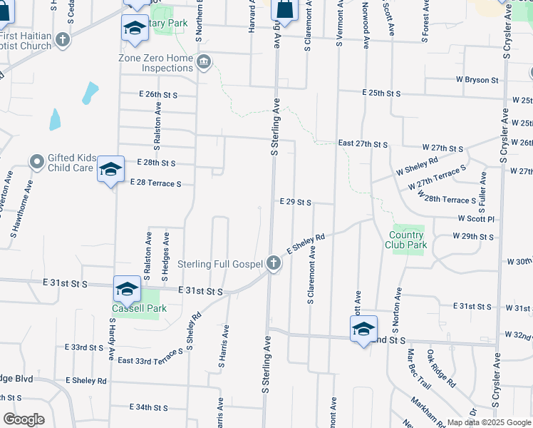 map of restaurants, bars, coffee shops, grocery stores, and more near 2912 South Harvard Avenue in Independence