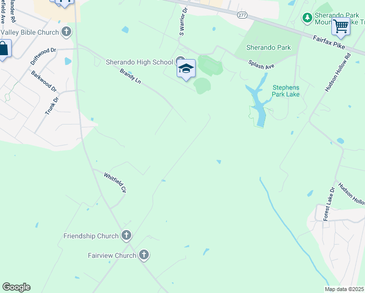 map of restaurants, bars, coffee shops, grocery stores, and more near 343 Sherando Lane in Stephens City