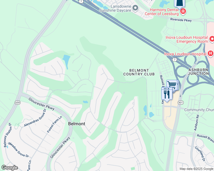 map of restaurants, bars, coffee shops, grocery stores, and more near 19742 Willowdale Place in Ashburn