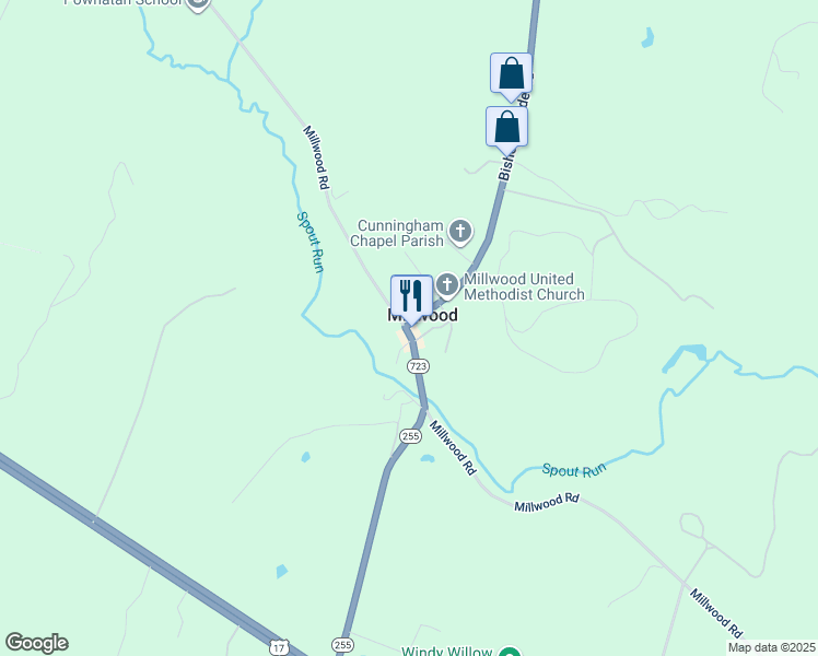 map of restaurants, bars, coffee shops, grocery stores, and more near 612 Kersey Lane in Boyce