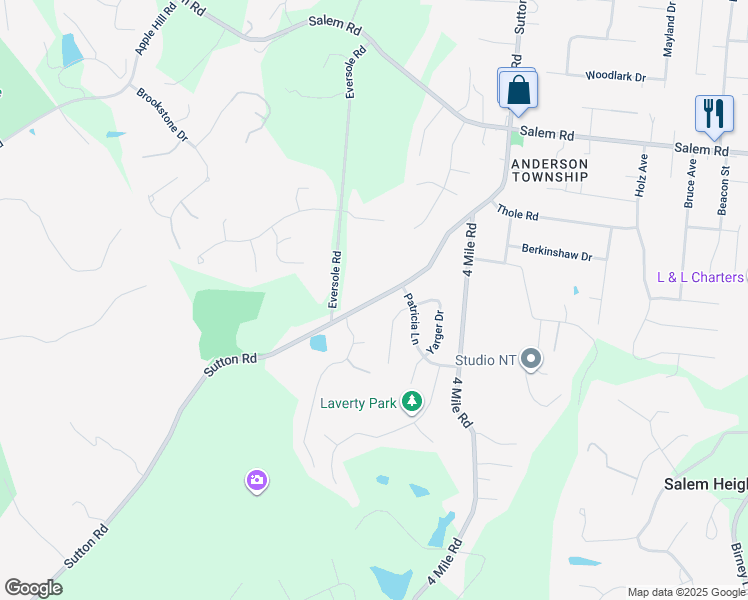 map of restaurants, bars, coffee shops, grocery stores, and more near 944 Sutton Road in Cincinnati