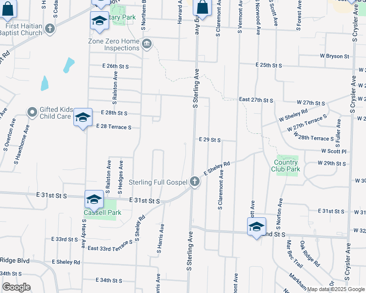 map of restaurants, bars, coffee shops, grocery stores, and more near 2912 South Harvard Avenue in Independence