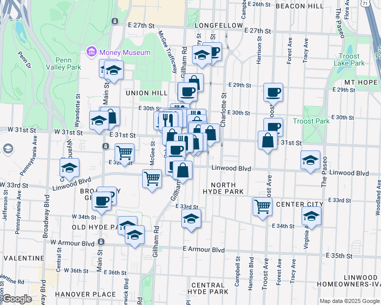 map of restaurants, bars, coffee shops, grocery stores, and more near in Kansas City