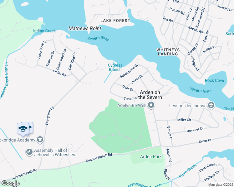 map of restaurants, bars, coffee shops, grocery stores, and more near 1061 Tudor Drive in Crownsville