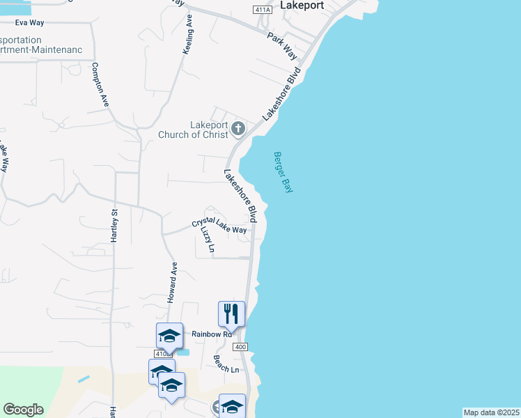 map of restaurants, bars, coffee shops, grocery stores, and more near 2832 Lakeshore Boulevard in Lakeport