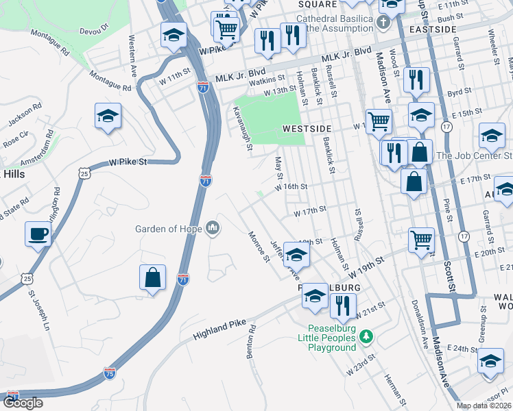 map of restaurants, bars, coffee shops, grocery stores, and more near in Covington