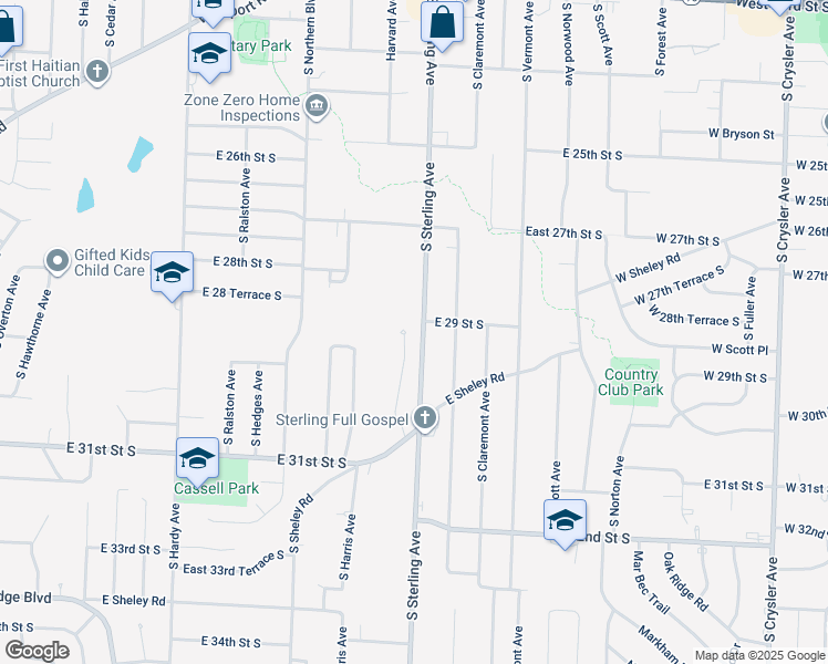 map of restaurants, bars, coffee shops, grocery stores, and more near 2836 South Sterling Avenue in Independence