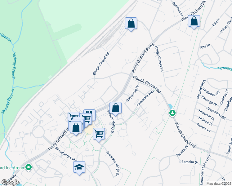 map of restaurants, bars, coffee shops, grocery stores, and more near 8538 Pine Meadows Drive in Odenton