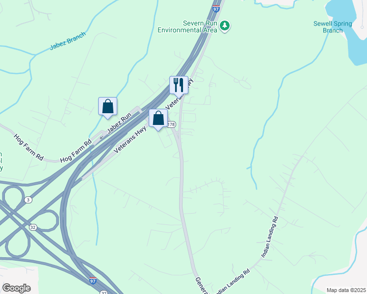 map of restaurants, bars, coffee shops, grocery stores, and more near 771 Generals Highway in Millersville