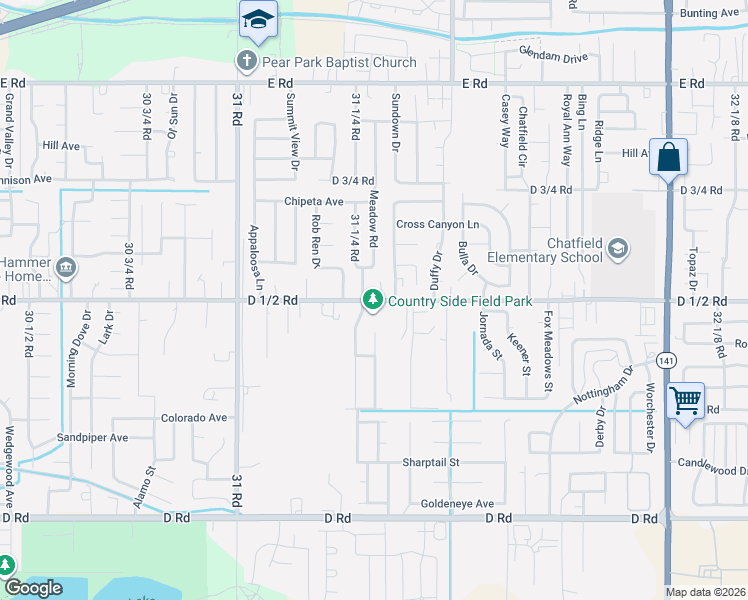 map of restaurants, bars, coffee shops, grocery stores, and more near 454 Countryside Lane in Grand Junction