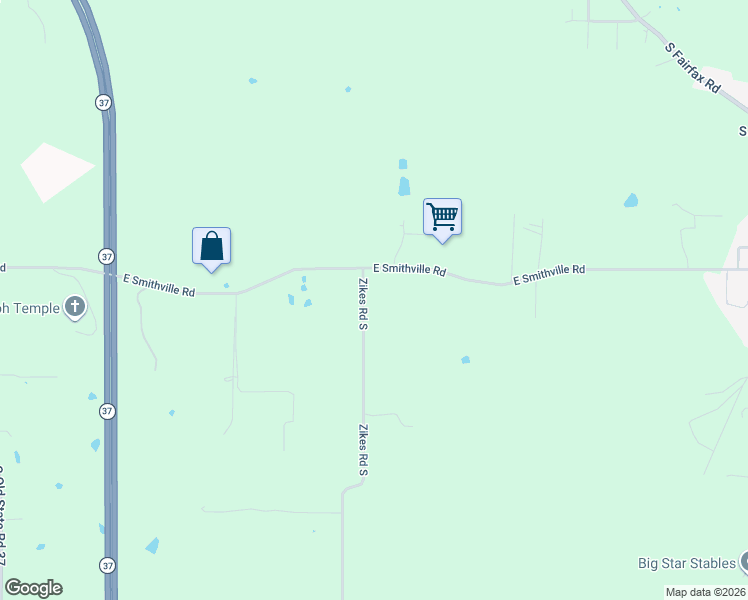 map of restaurants, bars, coffee shops, grocery stores, and more near 720-1154 East Smithville Road in Bloomington