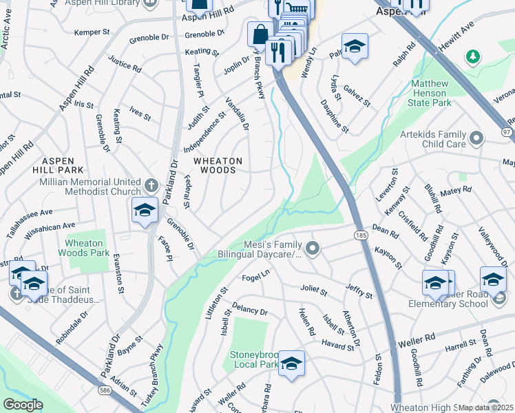 map of restaurants, bars, coffee shops, grocery stores, and more near 13100 Turkey Branch Parkway in Rockville