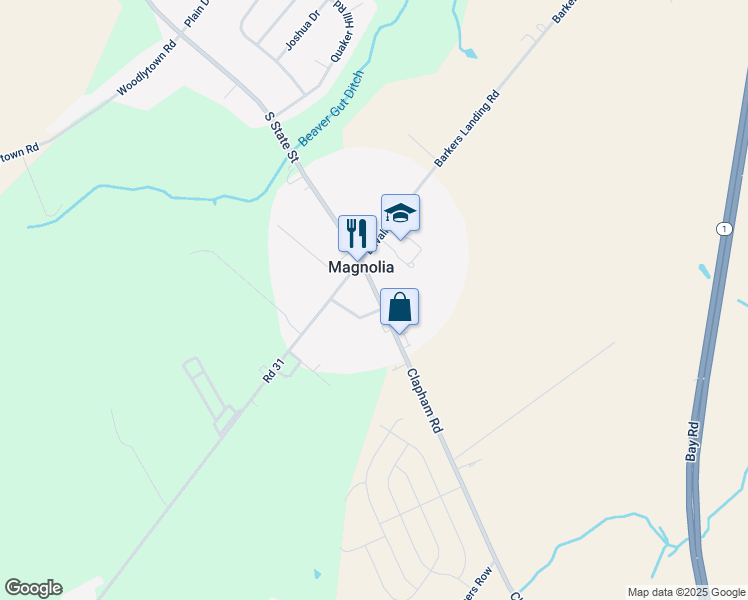 map of restaurants, bars, coffee shops, grocery stores, and more near 19 South Main Street in Magnolia
