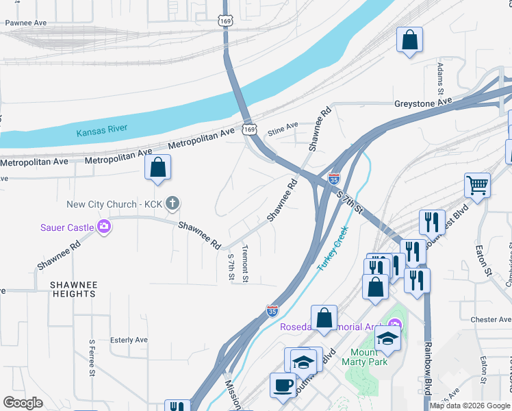 map of restaurants, bars, coffee shops, grocery stores, and more near 560 Ridgeview Street in Kansas City