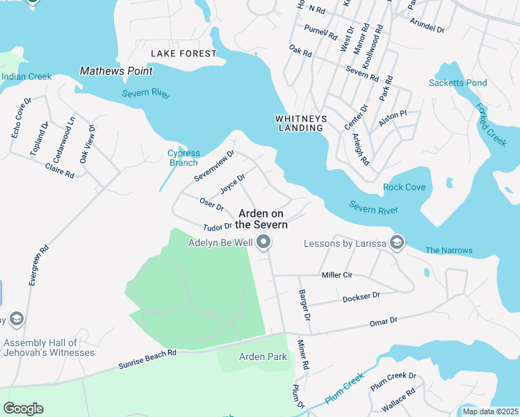 map of restaurants, bars, coffee shops, grocery stores, and more near 717 Whitneys Landing Drive in Crownsville