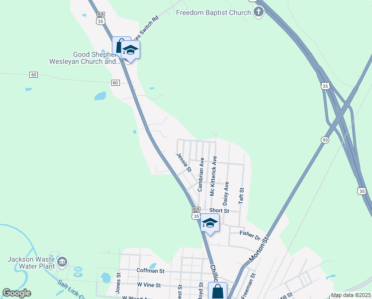 map of restaurants, bars, coffee shops, grocery stores, and more near 124 Jessie Street in Jackson