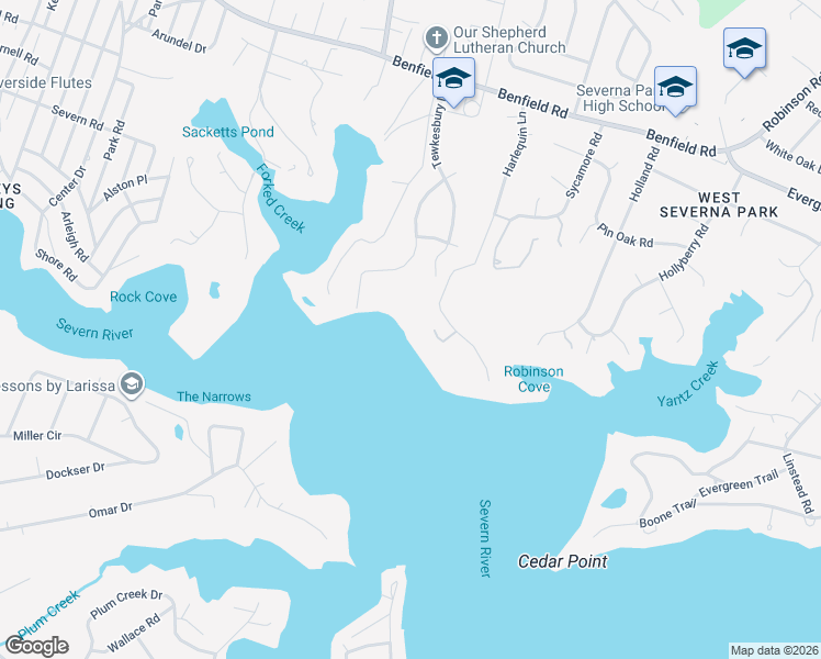 map of restaurants, bars, coffee shops, grocery stores, and more near 686 Tewkesbury Lane in Severna Park