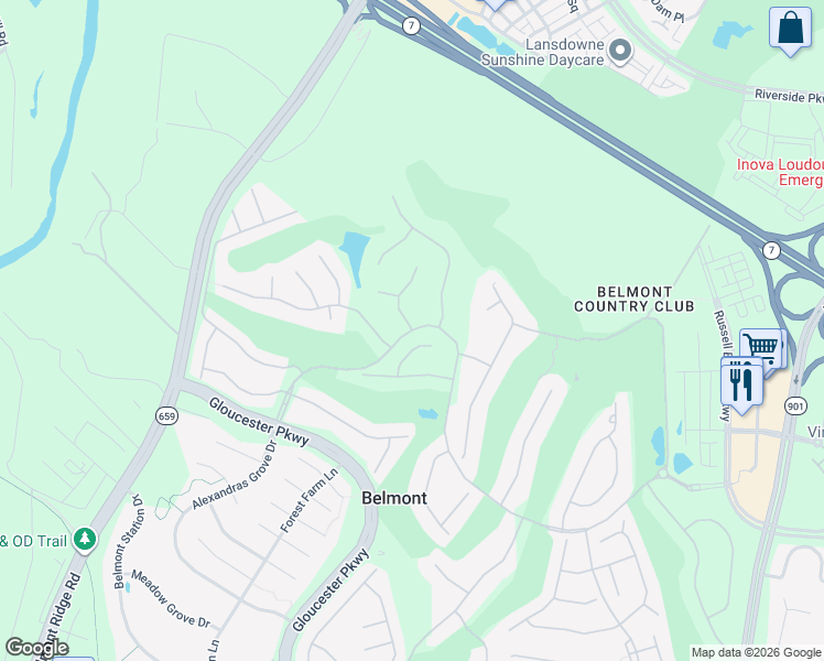 map of restaurants, bars, coffee shops, grocery stores, and more near 21000 Stanford Hall Place in Ashburn